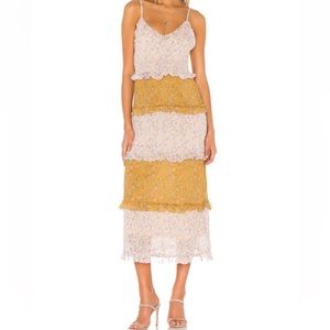 Show Me Your Mumu Emira pleated Maxi/Midi Dress in itsy ditsy floral